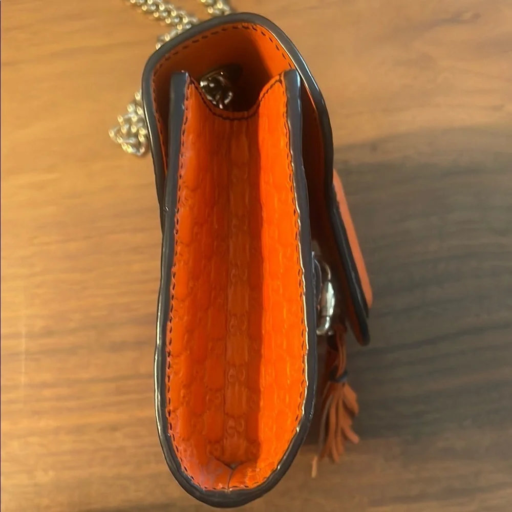 Gucci Orange Horsebit Wallet on Chain Bag with Gold Chain and Tassel